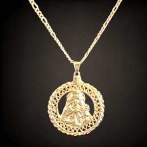 18K Gold Filled Blessed Mother On 20in Figaro Chain